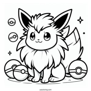 Cute Jolteon Coloring Page With Pokeballs In Background For Kids