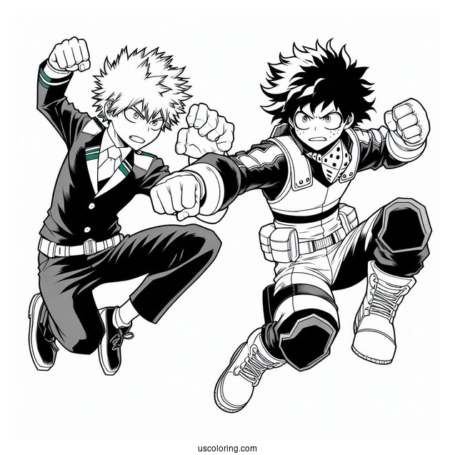 My Hero Academia Coloring Page Of Katsuki Bakugo And Izuku Midoriya Fighting