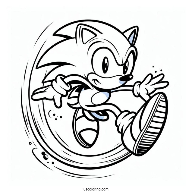 Sonic Jumping Through Ring Coloring Sheet