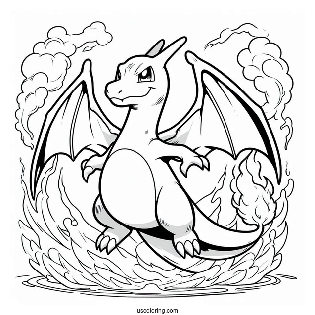 Charizard In The Middle Of Fire Coloring Page