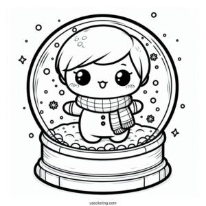 Chibi Snowman Snow Globe Coloring Page For Kids