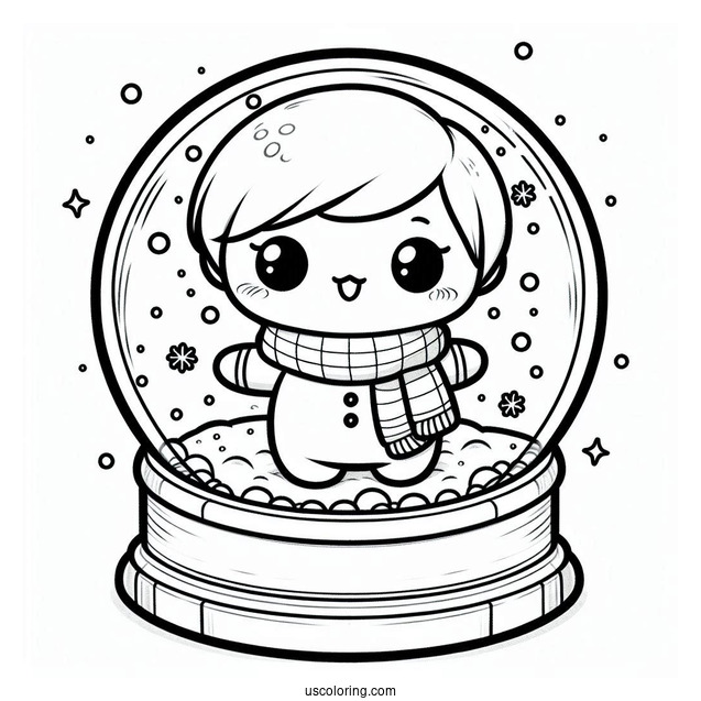 Chibi Snowman Snow Globe Coloring Page For Kids