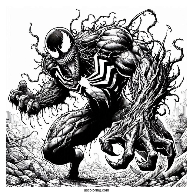 Detailed Close Up Of Carnage Coloring Page