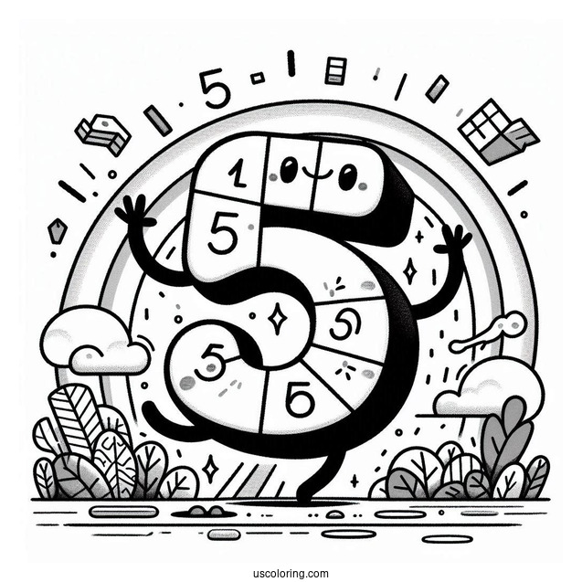 Numberblocks Coloring Page 5 Dancing