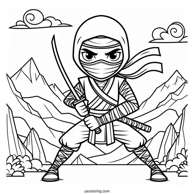 Fierce Ninja In The Mountains Coloring sheet