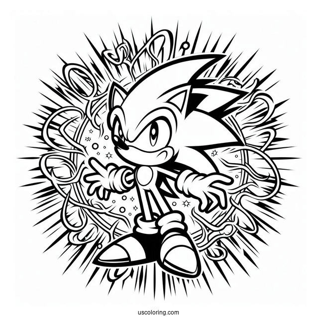 Super Sonic Coloring Page Surrounded By Energy