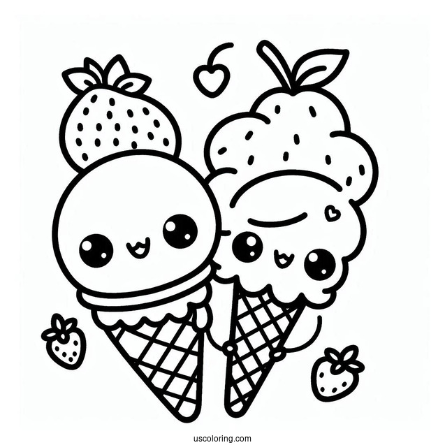 Cute Coloring Page Of Cartoon Ice Cream On A Cone For Kids