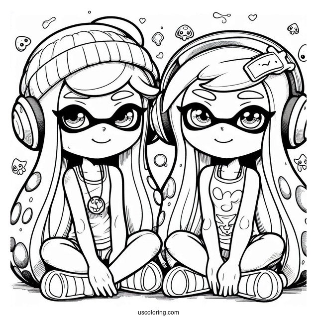Splatoon Coloring Page Of Squid Sisters Callie And Marie