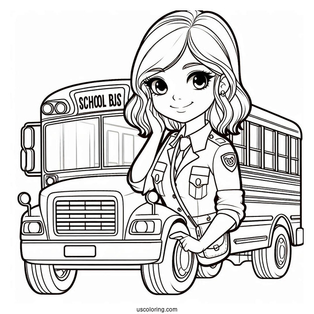 Female School Bus Driver Coloring Page