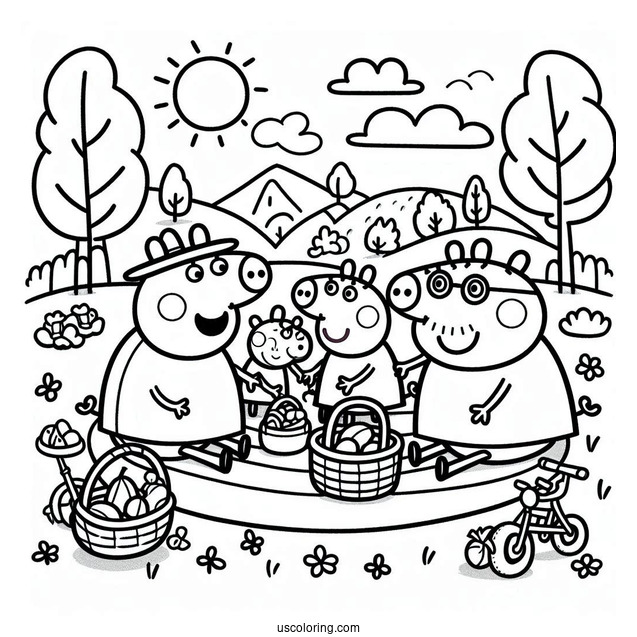 Peppa Pig Family Having A Picnic Coloring Page