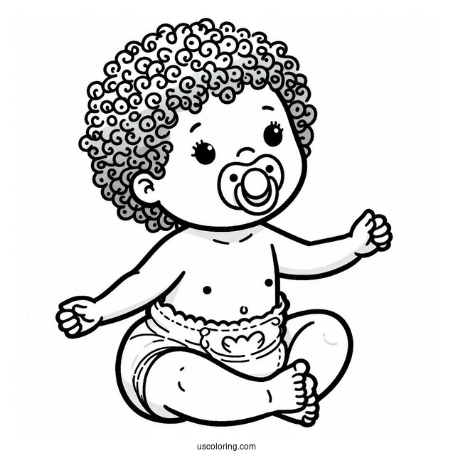 Simple Baby Coloring Page In A Diaper Wearing A Pacifier For Kids