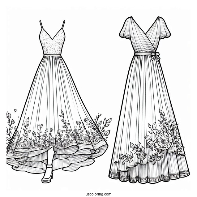 Simple Maxi Dress Coloring Page With High Low Skirt