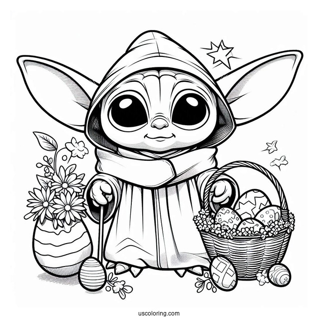 Easter Themed Baby Yoda To Color