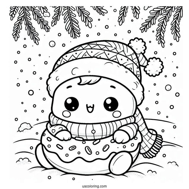 Baby Donut Coloring Page Playing In The Snow On Christmas