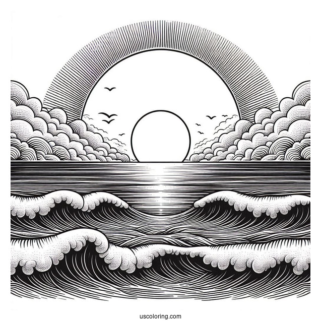 Setting Sun Over Ocean To Color