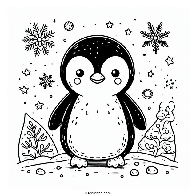 Little Blue Detailed Penguin Coloring In