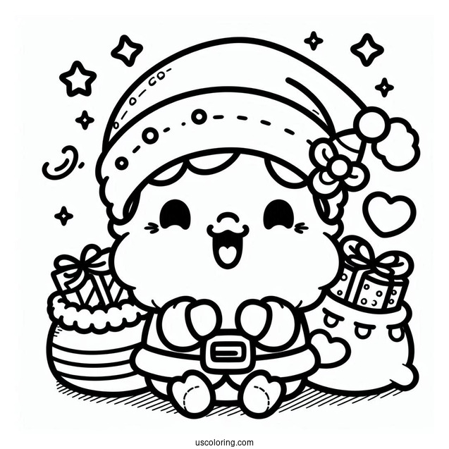 Kawaii Themed Santa Merry Christmas Coloring Picture