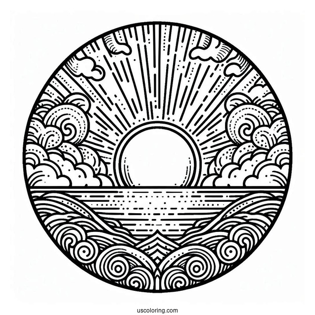 Setting Sun Over Ocean To Color