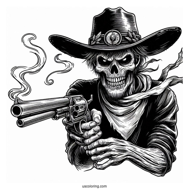 Scary Cowboy Coloring Page In The Wild West