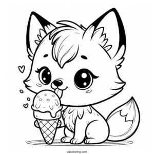Baby Fox Coloring Page Licking An Ice Cream For Preschoolers