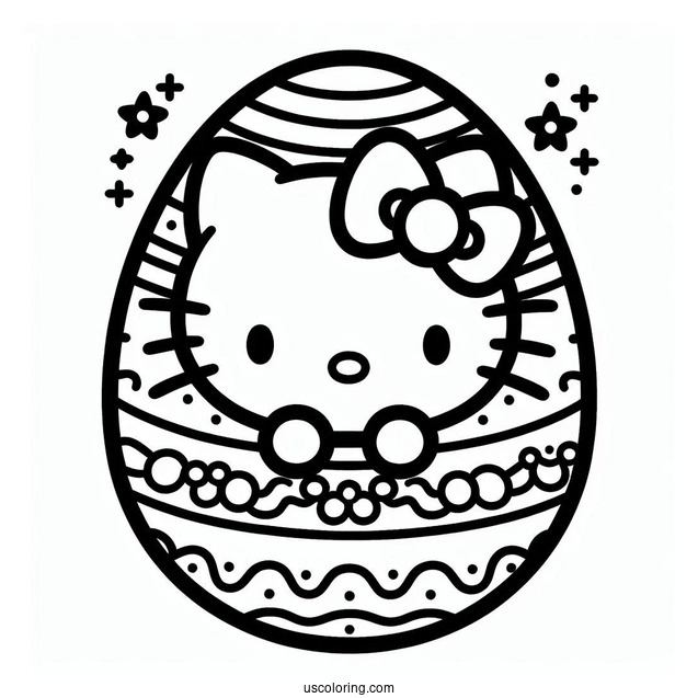 Hello Kitty Design Easter Egg Coloring Page