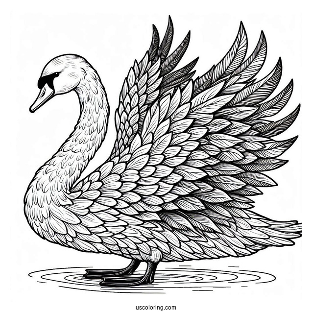 Large Regal Swan Coloring Page With Detailed Feathers