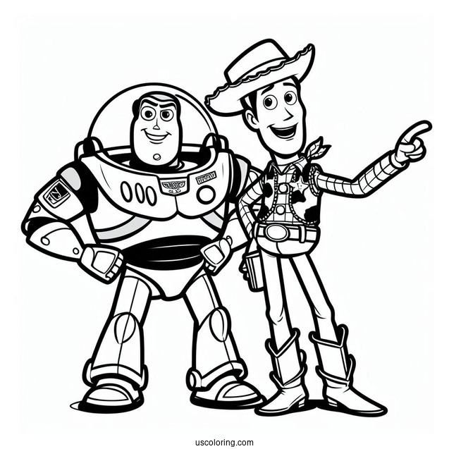 Pixar Coloring Page of Woody And Buzz Lightyear For Kids