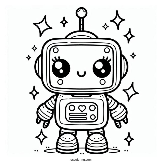 Kawaii Robot With Antenna Coloring Sheet For Kids