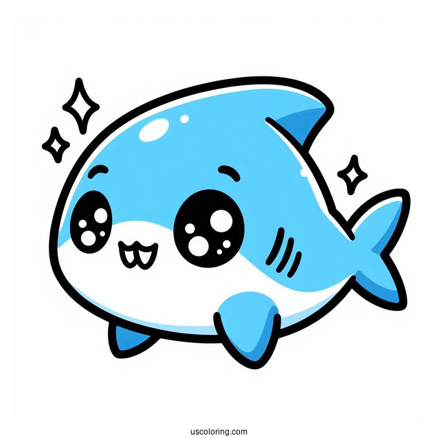 Kawaii Blue Shark Coloring Page