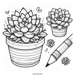 Cute Coloring Page Succulents In A Pot