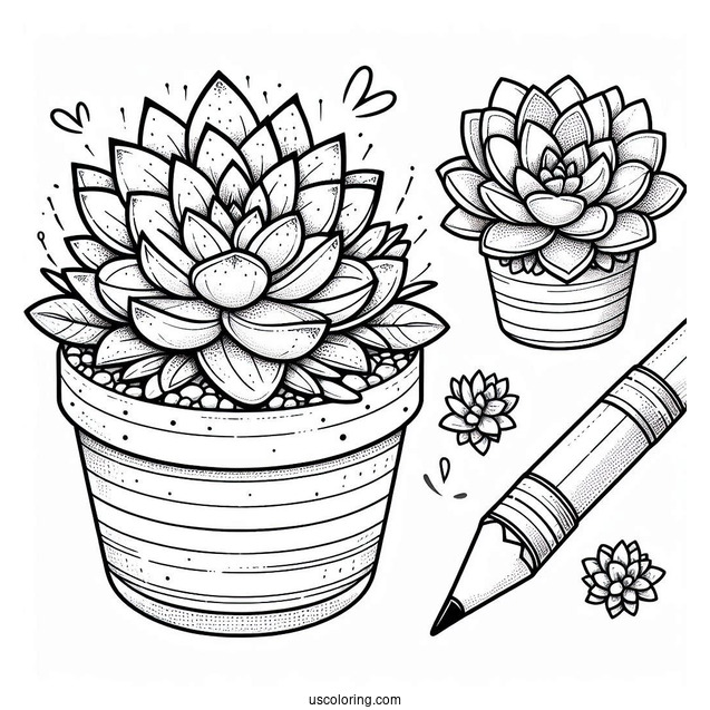 Cute Coloring Page Succulents In A Pot