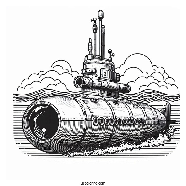 Submarine Coloring Page Of Periscope Above The Water