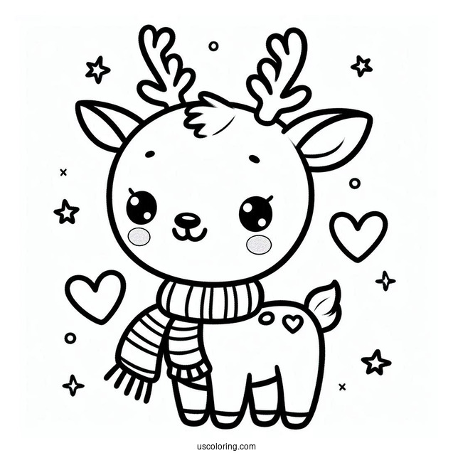 Simple Rudolph Coloring Page With A Love Heart Scarf For Preschoolers