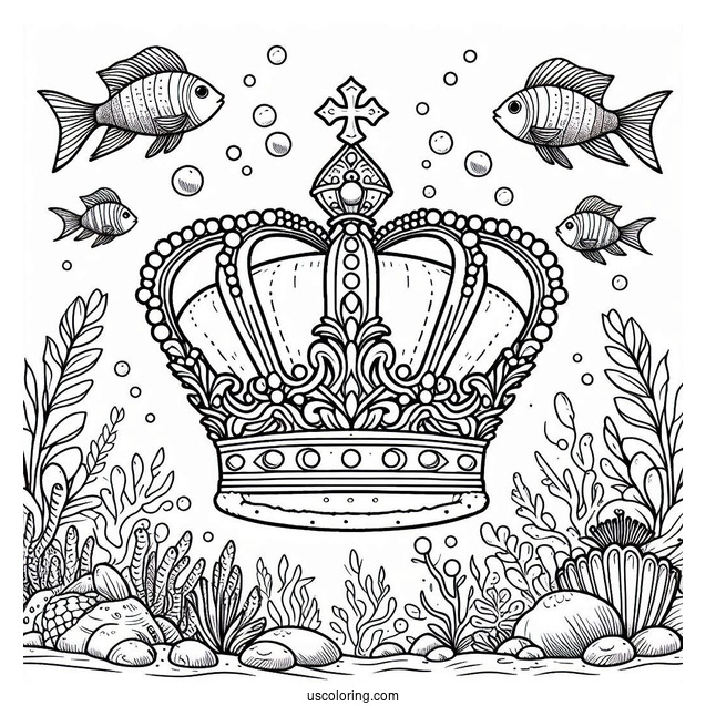 Royal Crown Coloring Page Under The Sea With Fishes