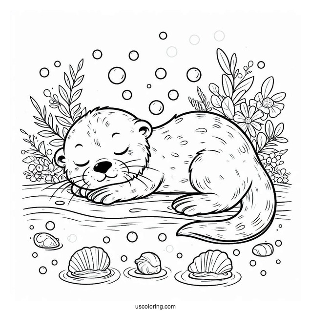 Cute Otter Coloring Page Sleeping In The Water