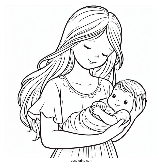 Precious Moments Coloring Page Of Mother Holding Up Baby