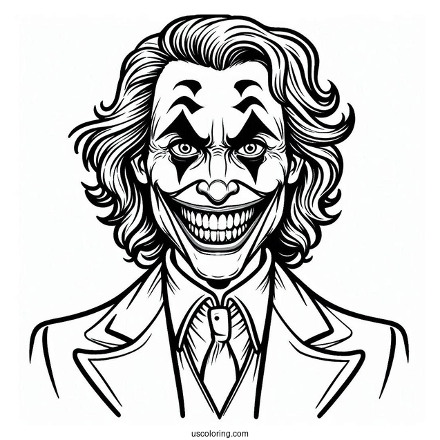 Terrifying Joker Coloring Page Grinning