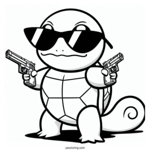 Squirtle Coloring Page Of Holding Squad Sunglasses