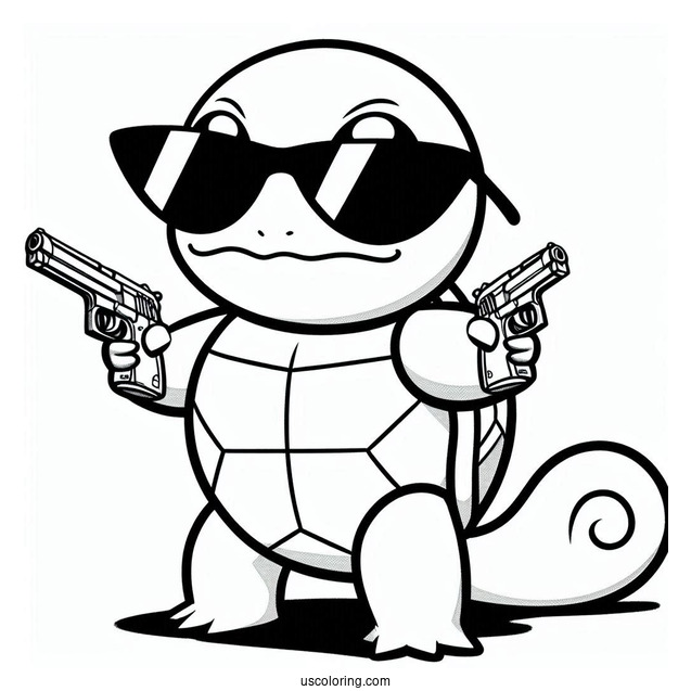 Squirtle Coloring Page Of Holding Squad Sunglasses