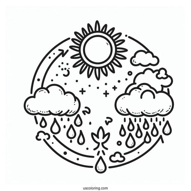 Rain Coloring Page Of Water Cycle Diagram