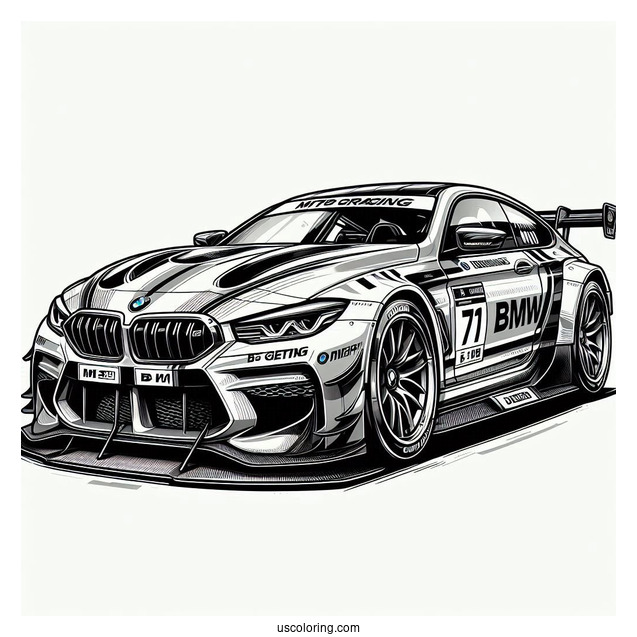 Realistic BMW Coloring Page M6 GT3 Racing