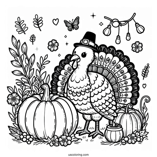 Happy Thanksgiving Turkey With Pumpkin Coloring Page