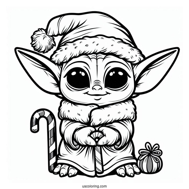 Baby Yoda Christmas Coloring Page With Candy Canes