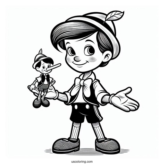 Simple Geppetto Holding Pinocchio Coloring Page