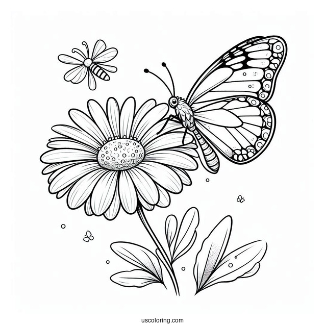 Side Profile Of Butterfly On A Daisy Coloring Sheet