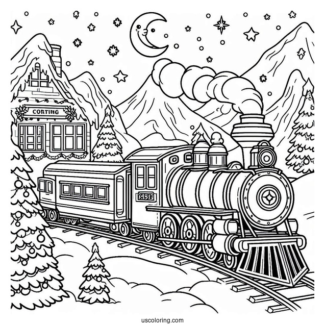 The Polar Express Coloring Page Of Train On Christmas