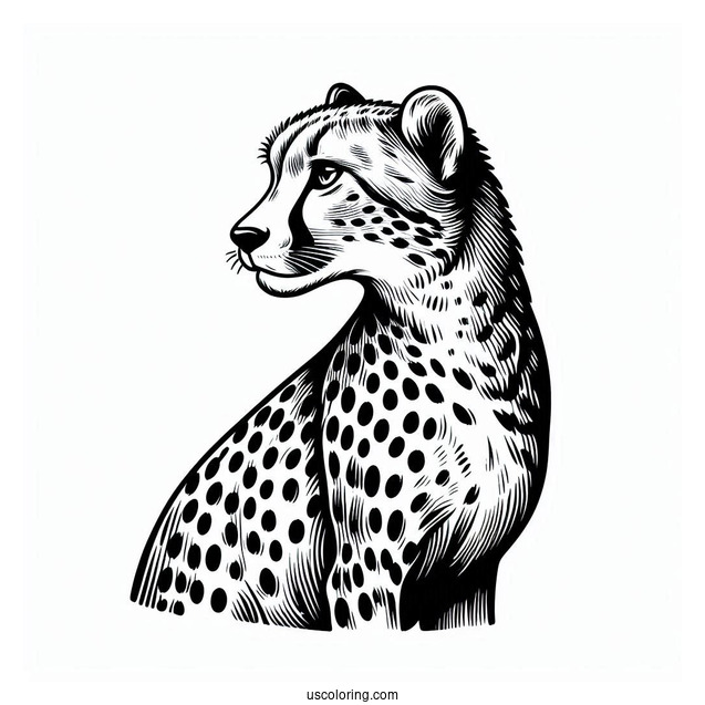 Simple Cheetah Coloring Page Looking Sideways