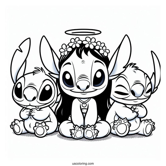 Scrump, Stitch, And Angel Coloring Page