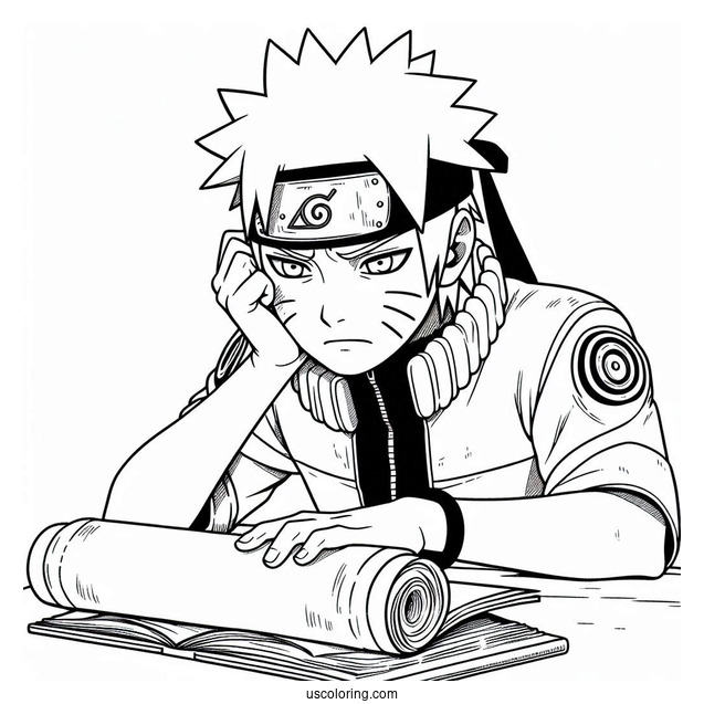 Tired Naruto Coloring Page Reading A Scroll For Adults