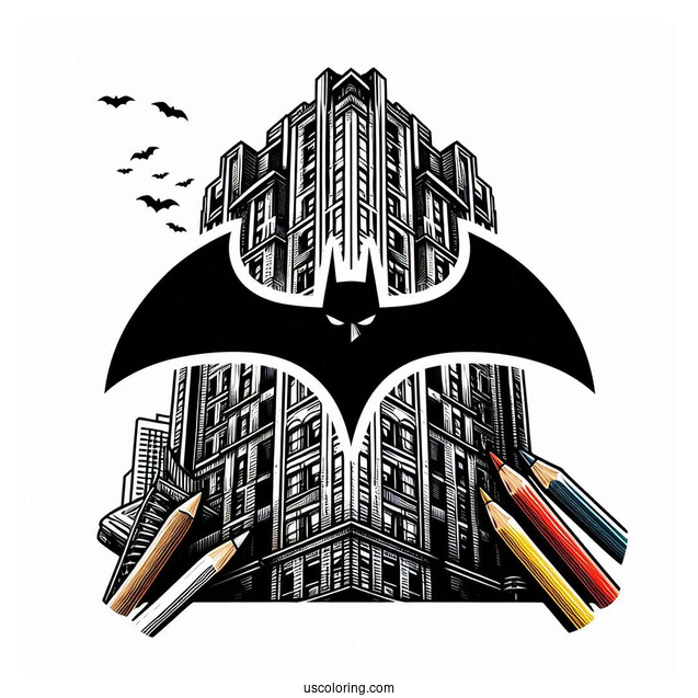 Batman Logo In Building Art Coloring